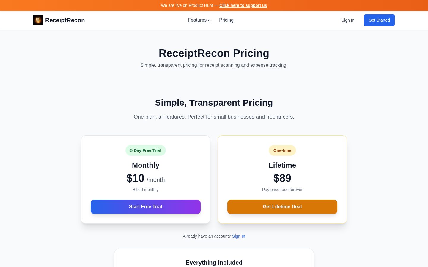 ReceiptRecon Pricing