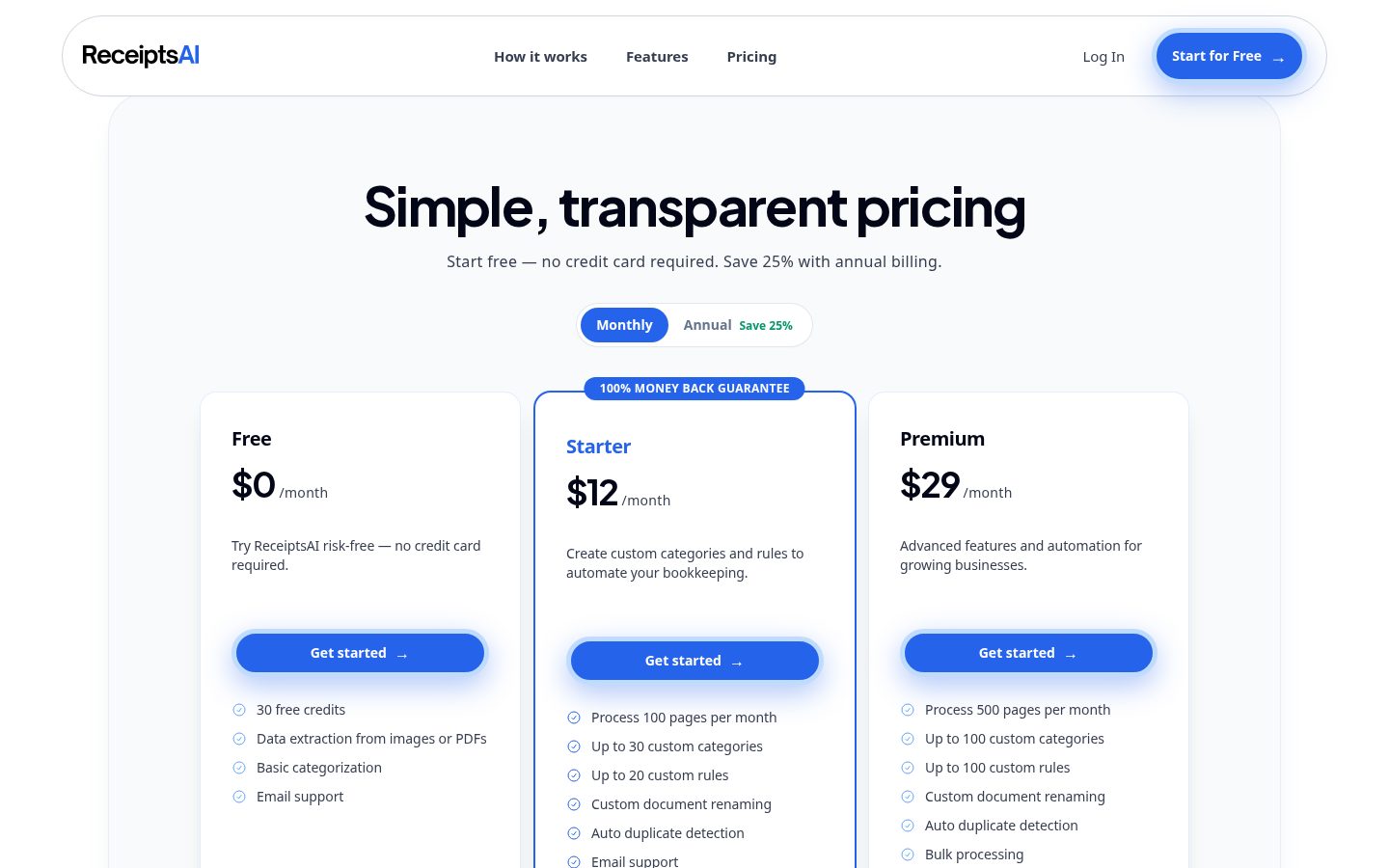 ReceiptsAI Pricing