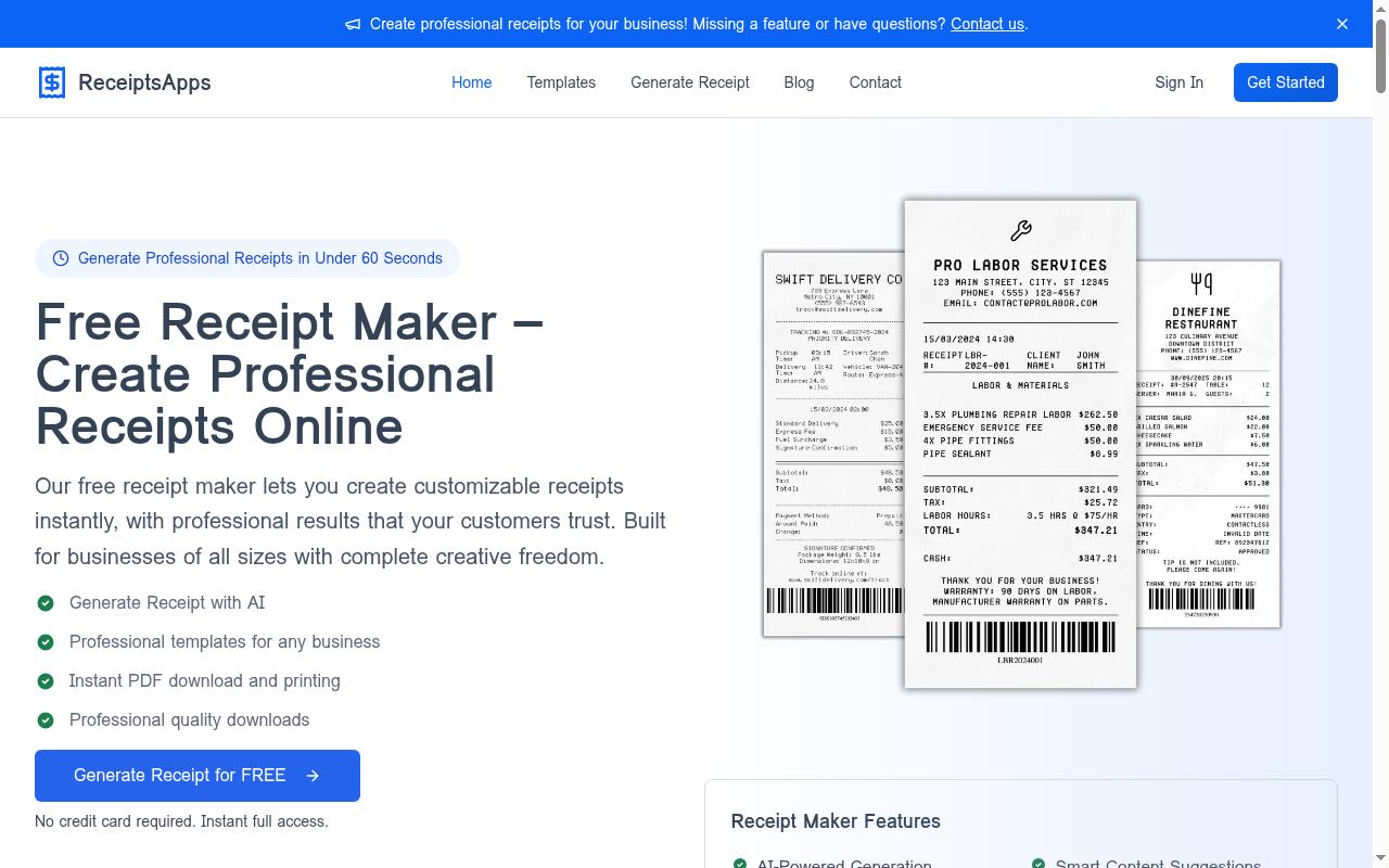 ReceiptsApps Homepage