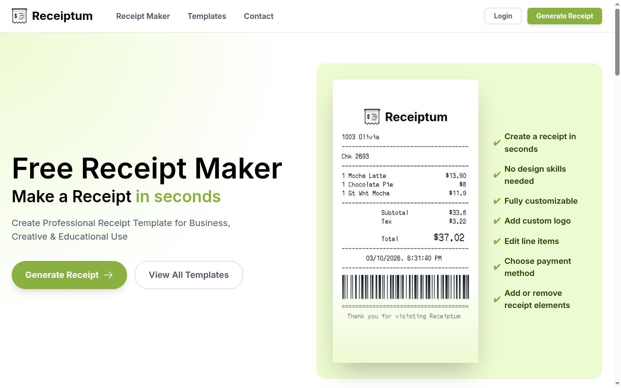 Receiptum Homepage