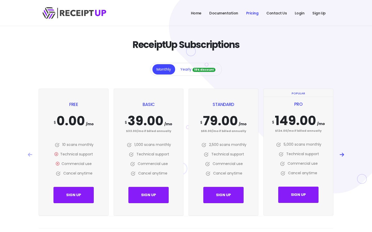 ReceiptUp Pricing