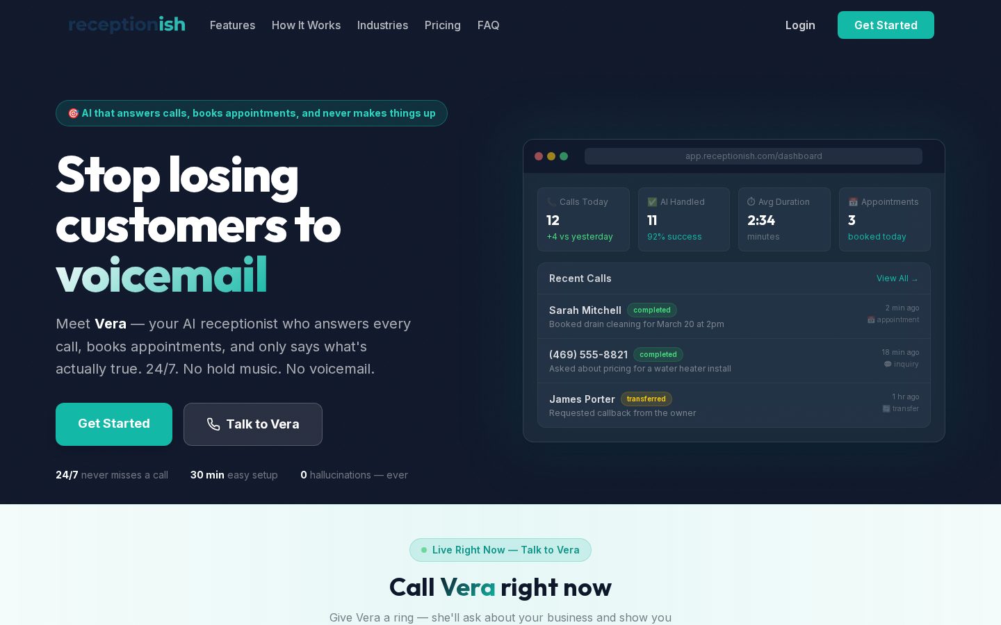 Receptionish Homepage
