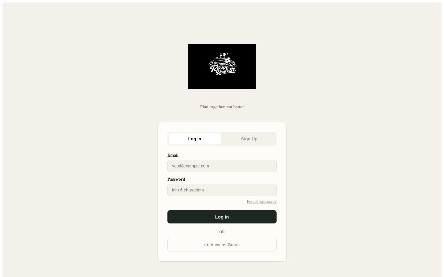 Recipe Roulette Homepage