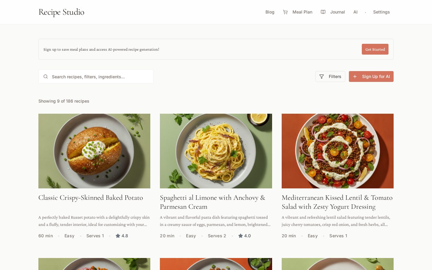 Recipe Studio Homepage