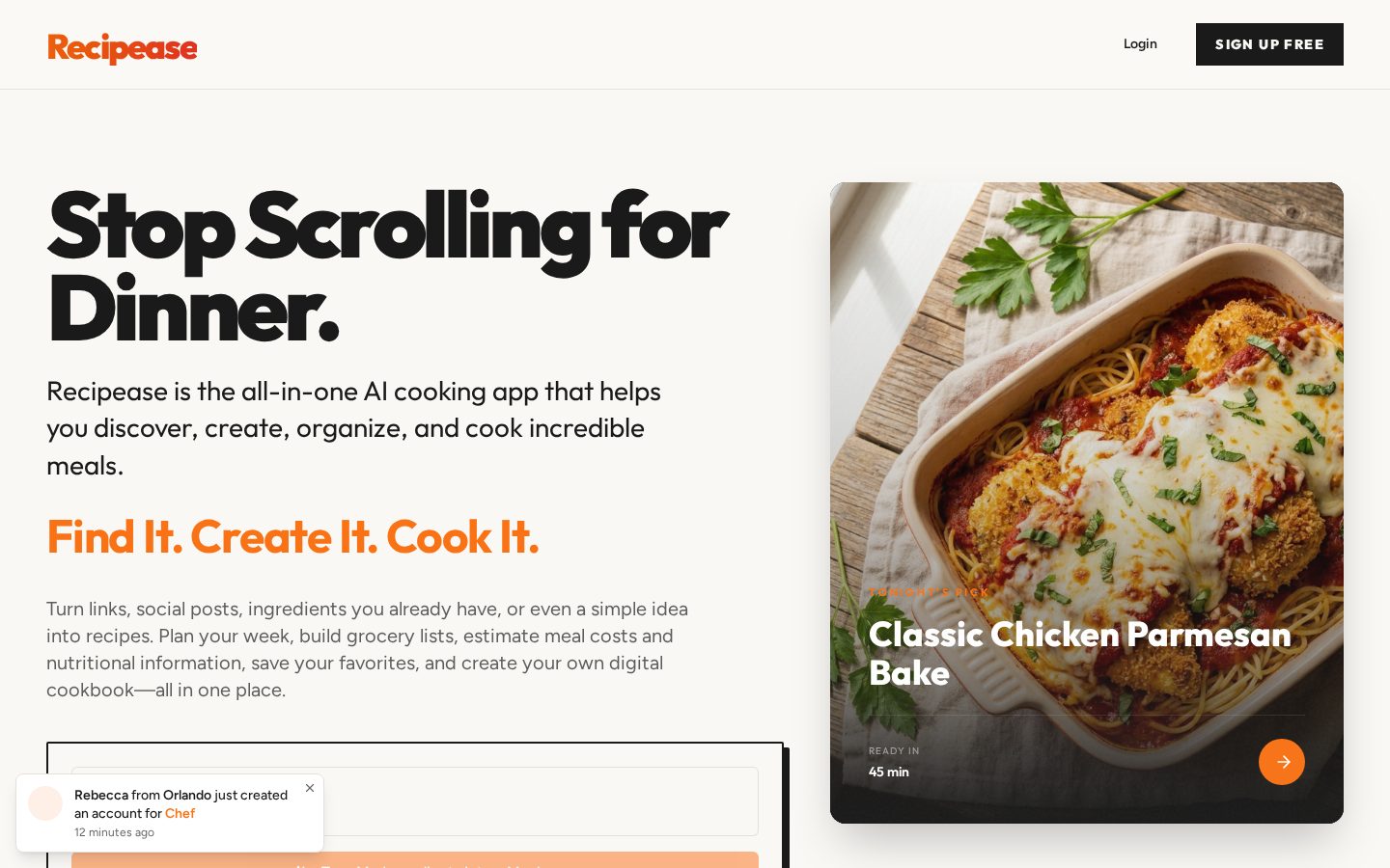 Recipease Homepage