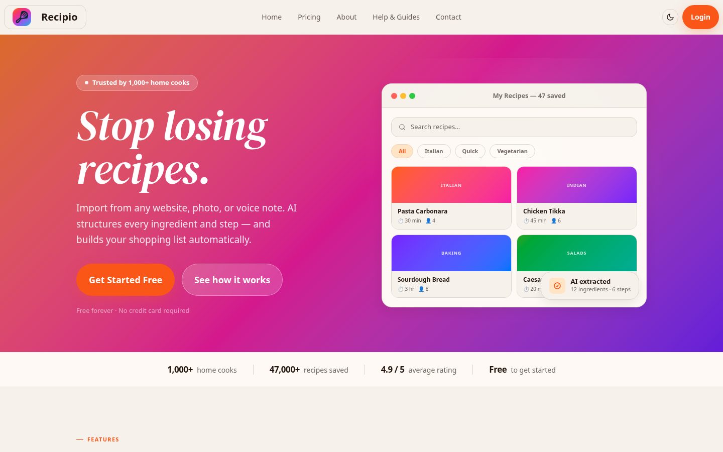 Recipio Homepage