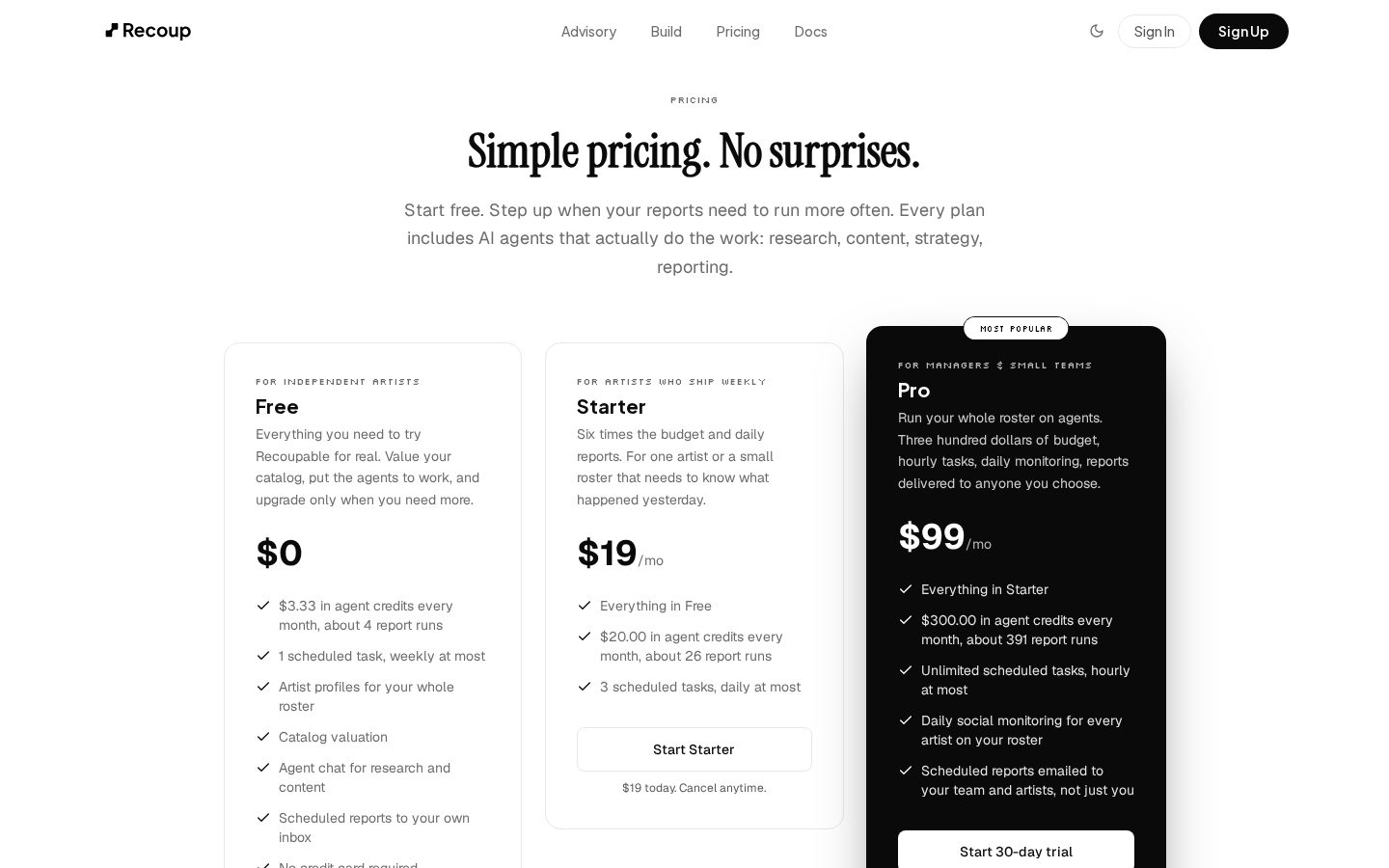 Recoup Pricing