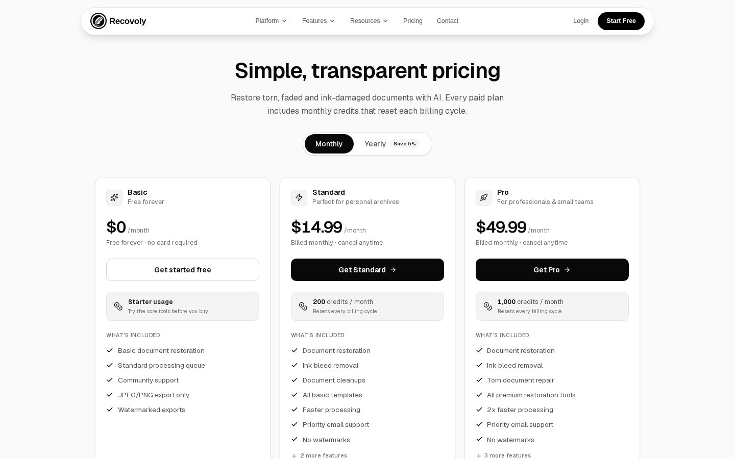 Recovoly Pricing