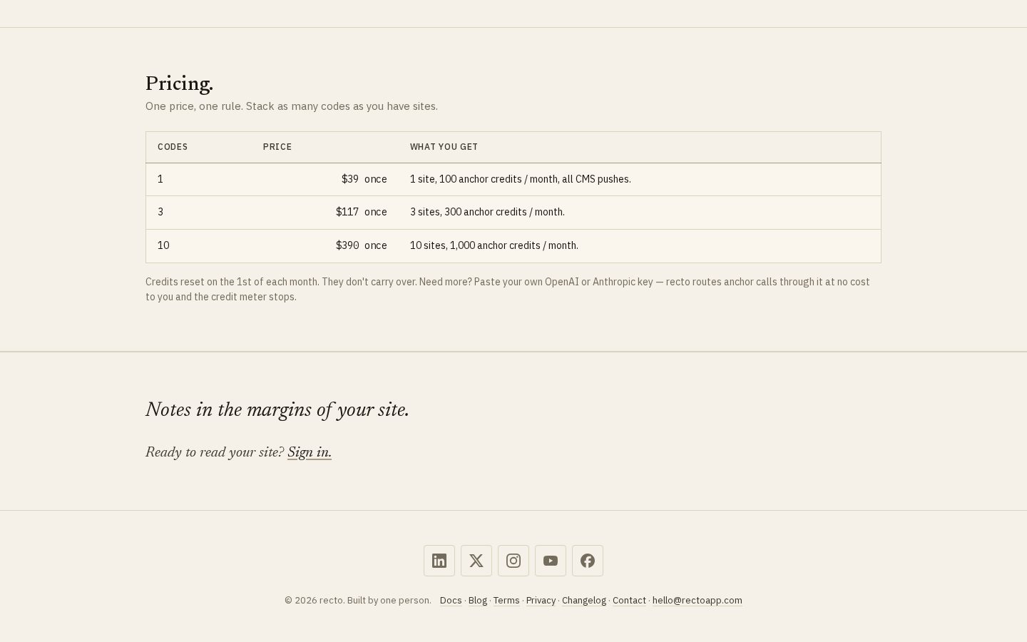 Recto Pricing