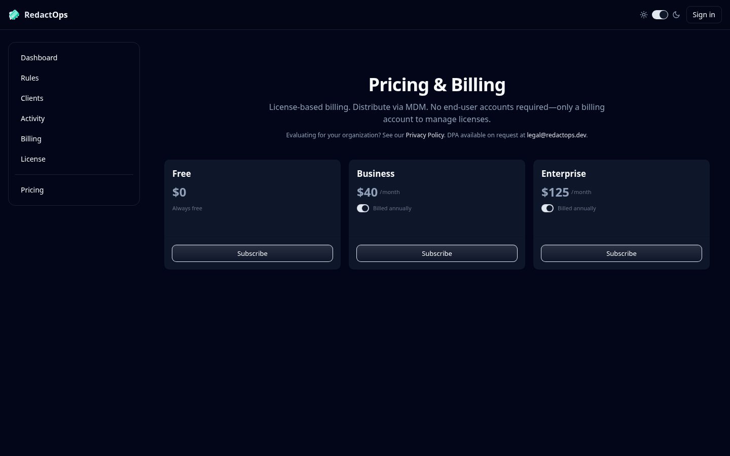 RedactOps Pricing
