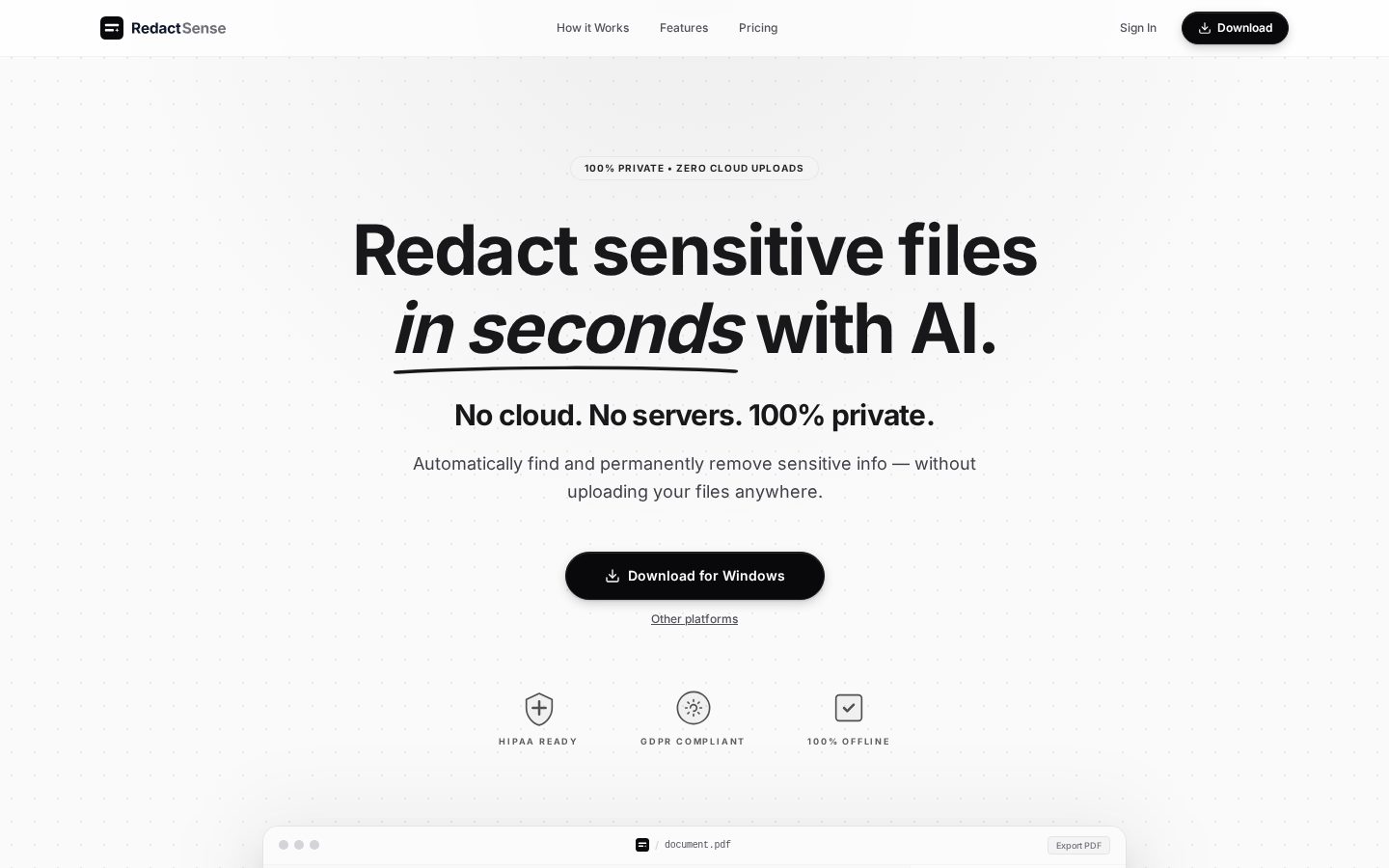 RedactSense Homepage