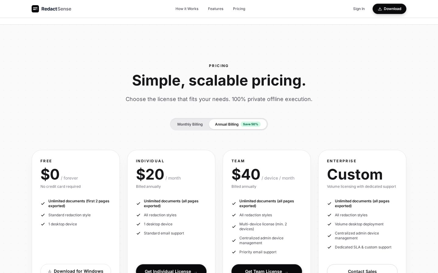 RedactSense Pricing
