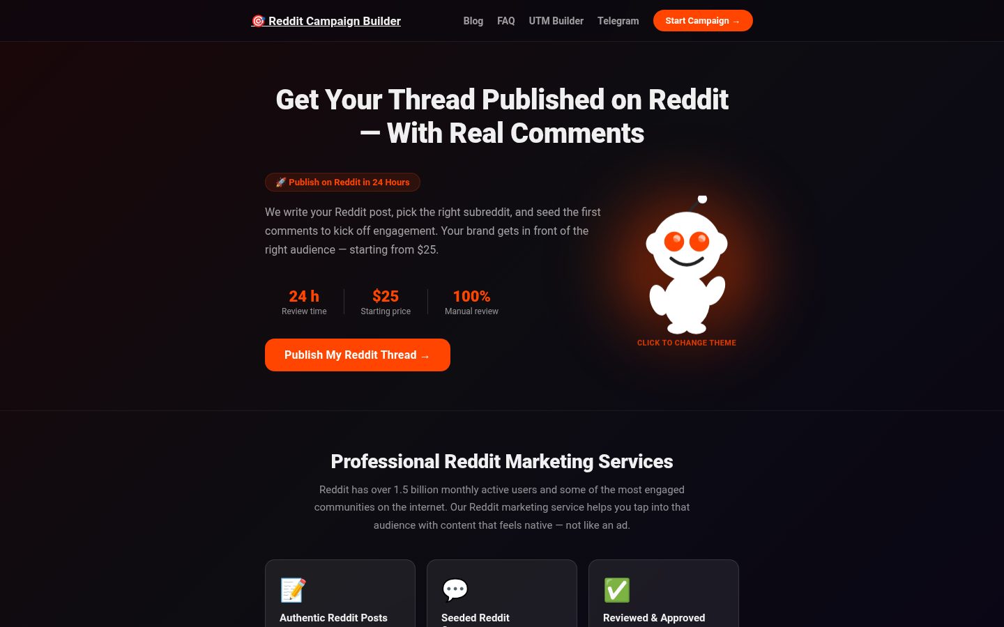Reddit Campaign Builder Homepage