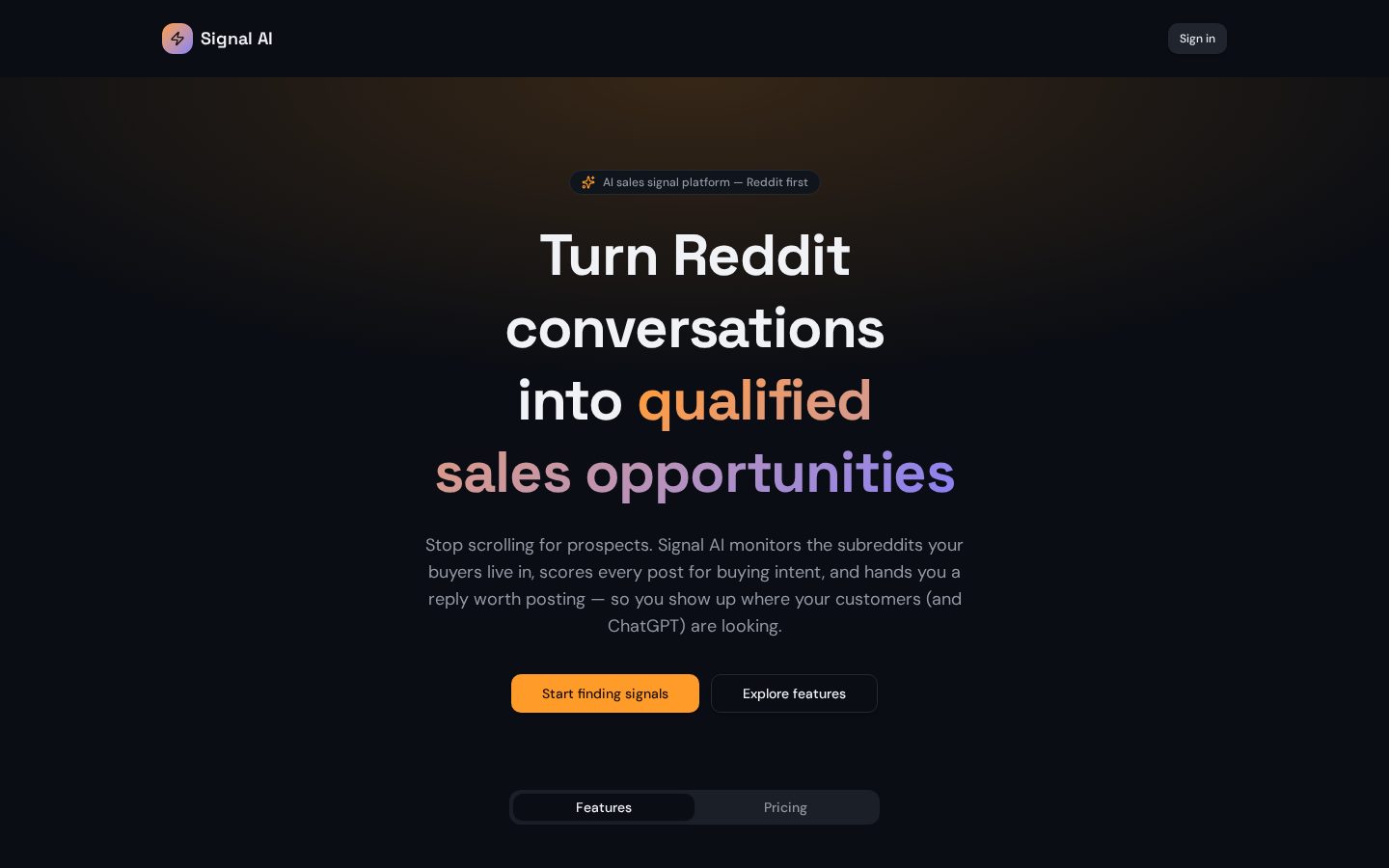 Reddit Signal AI Homepage