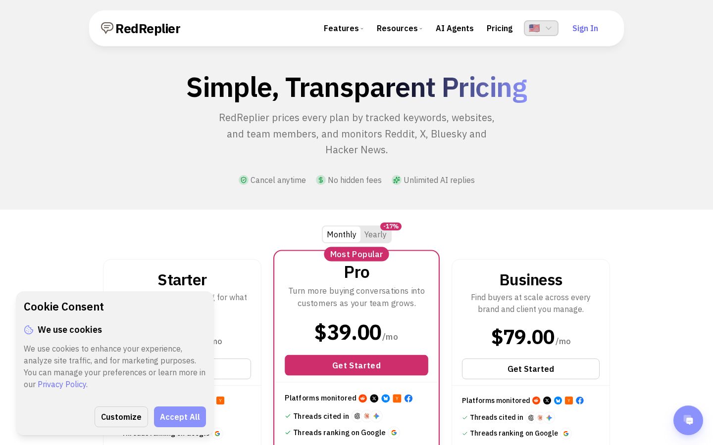 RedReplier Pricing