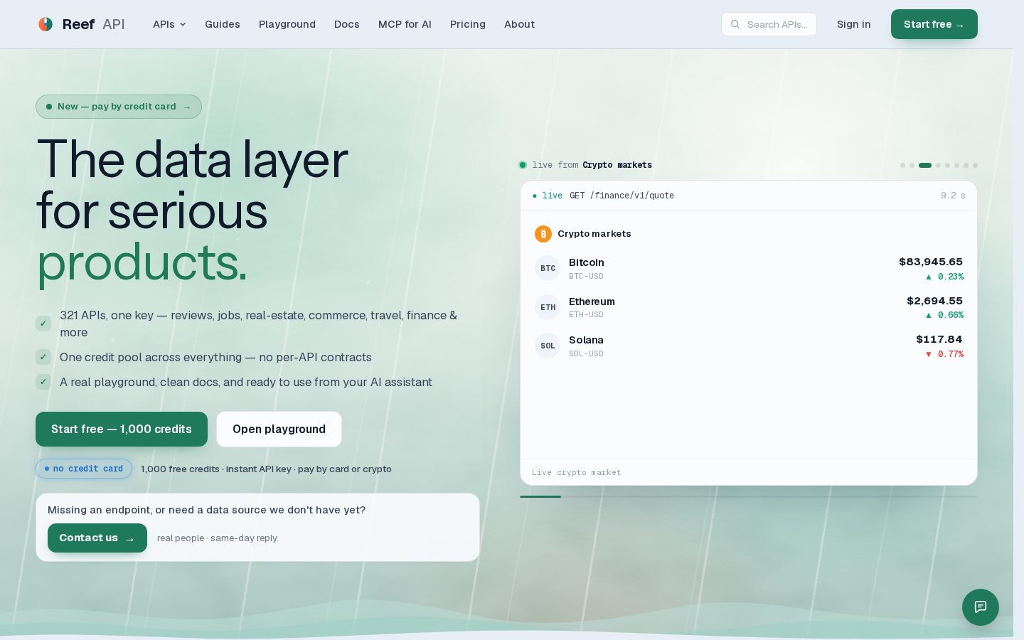 ReefAPI Homepage