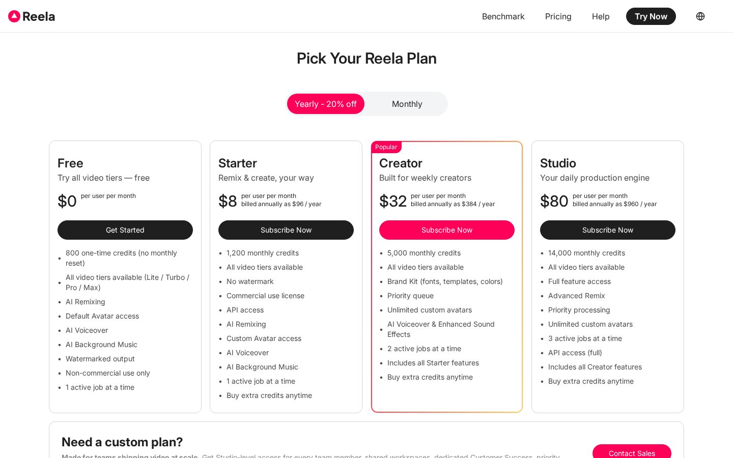 Reela AI Pricing