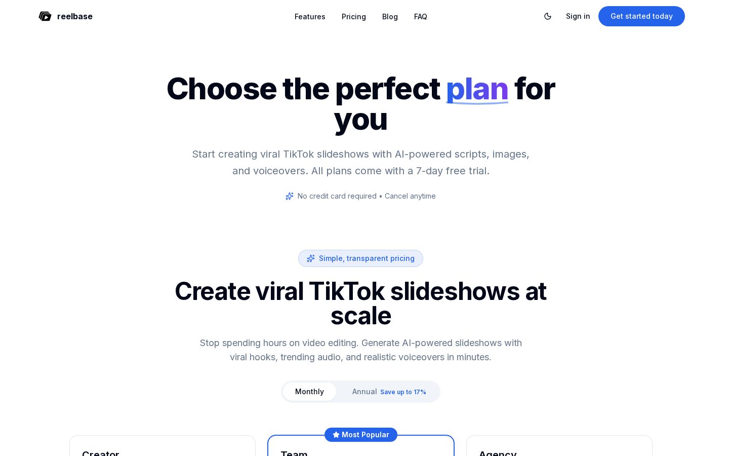 reelbase Pricing