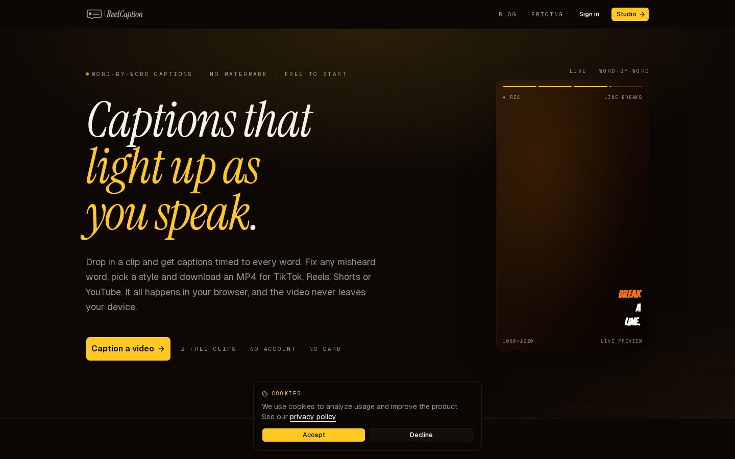 ReelCaption Homepage