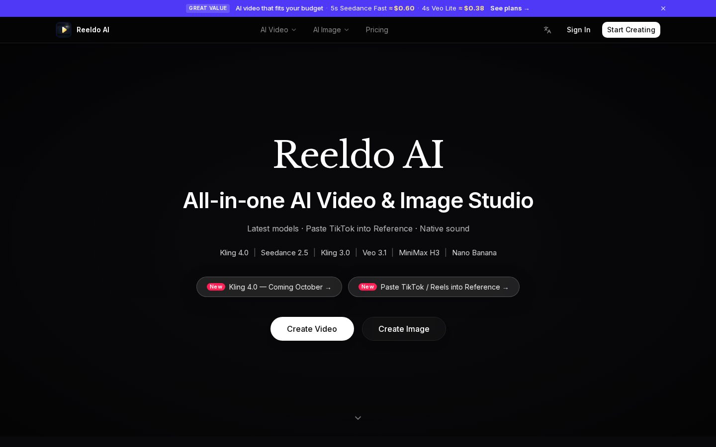 Reeldo AI Homepage