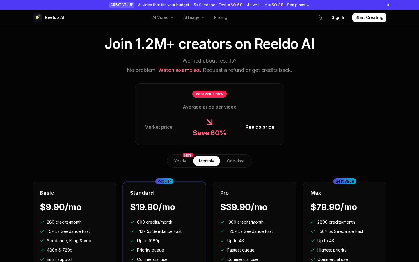 Reeldo AI Pricing