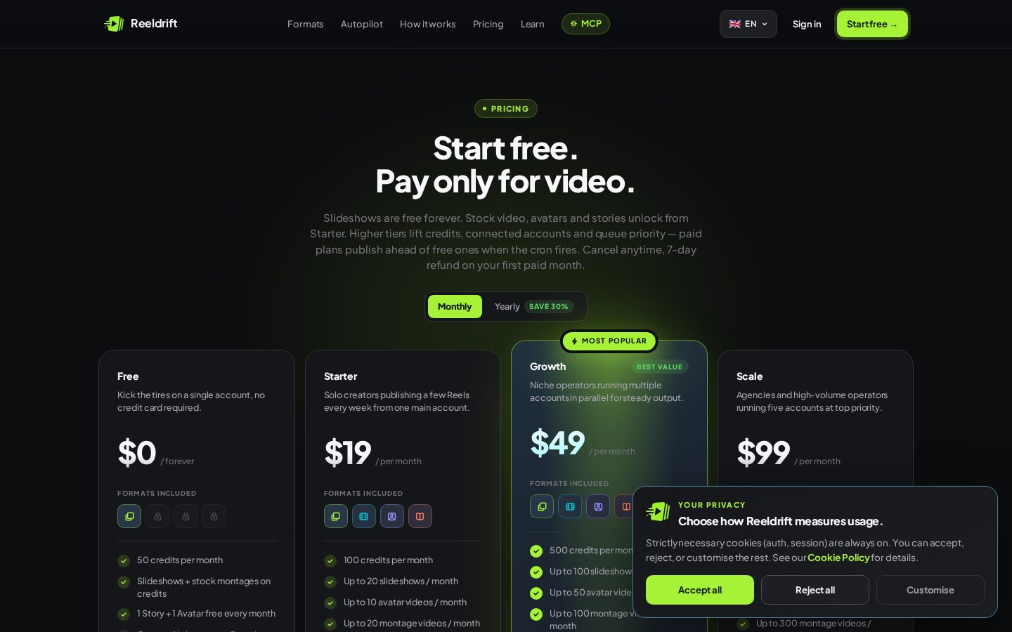 Reeldrift Pricing