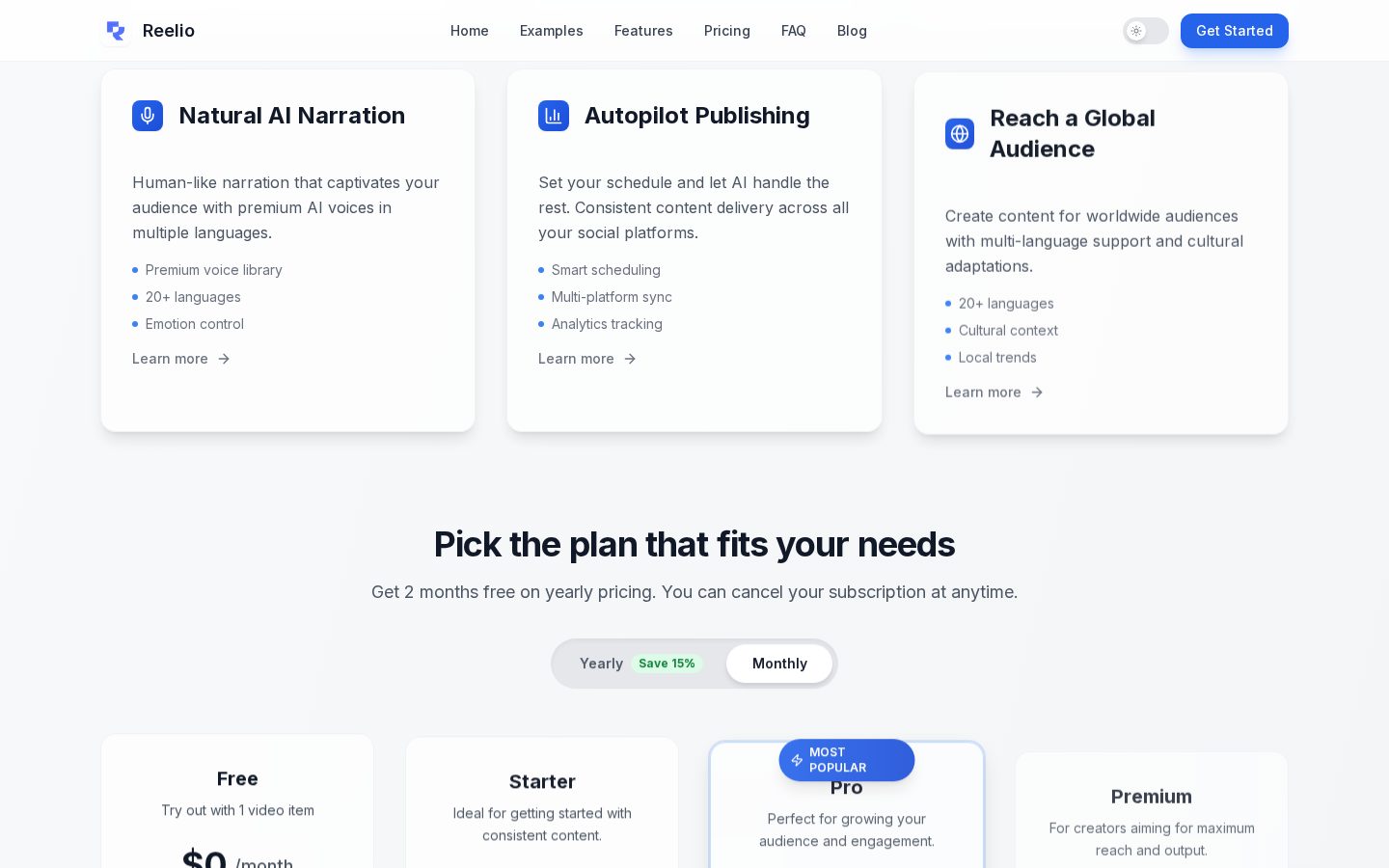ReelioAI Pricing