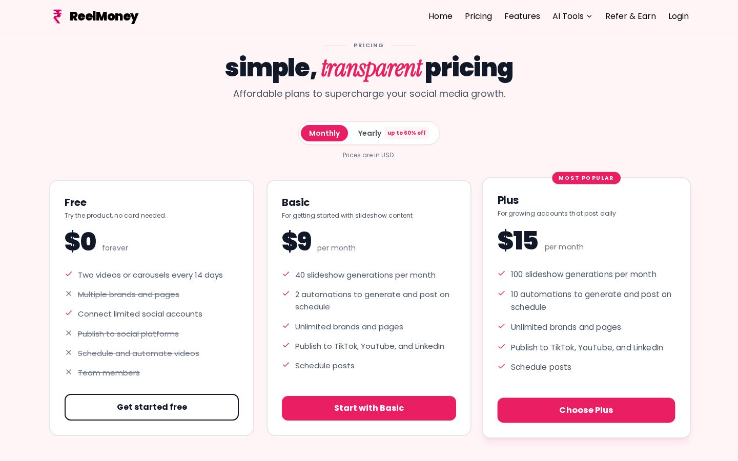 ReelMoney Pricing