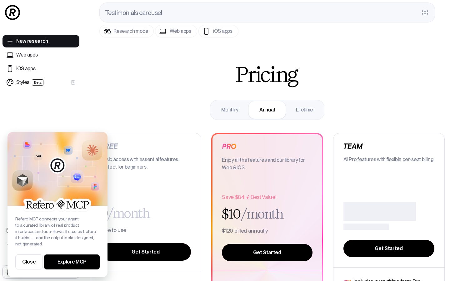 Refero MCP Pricing