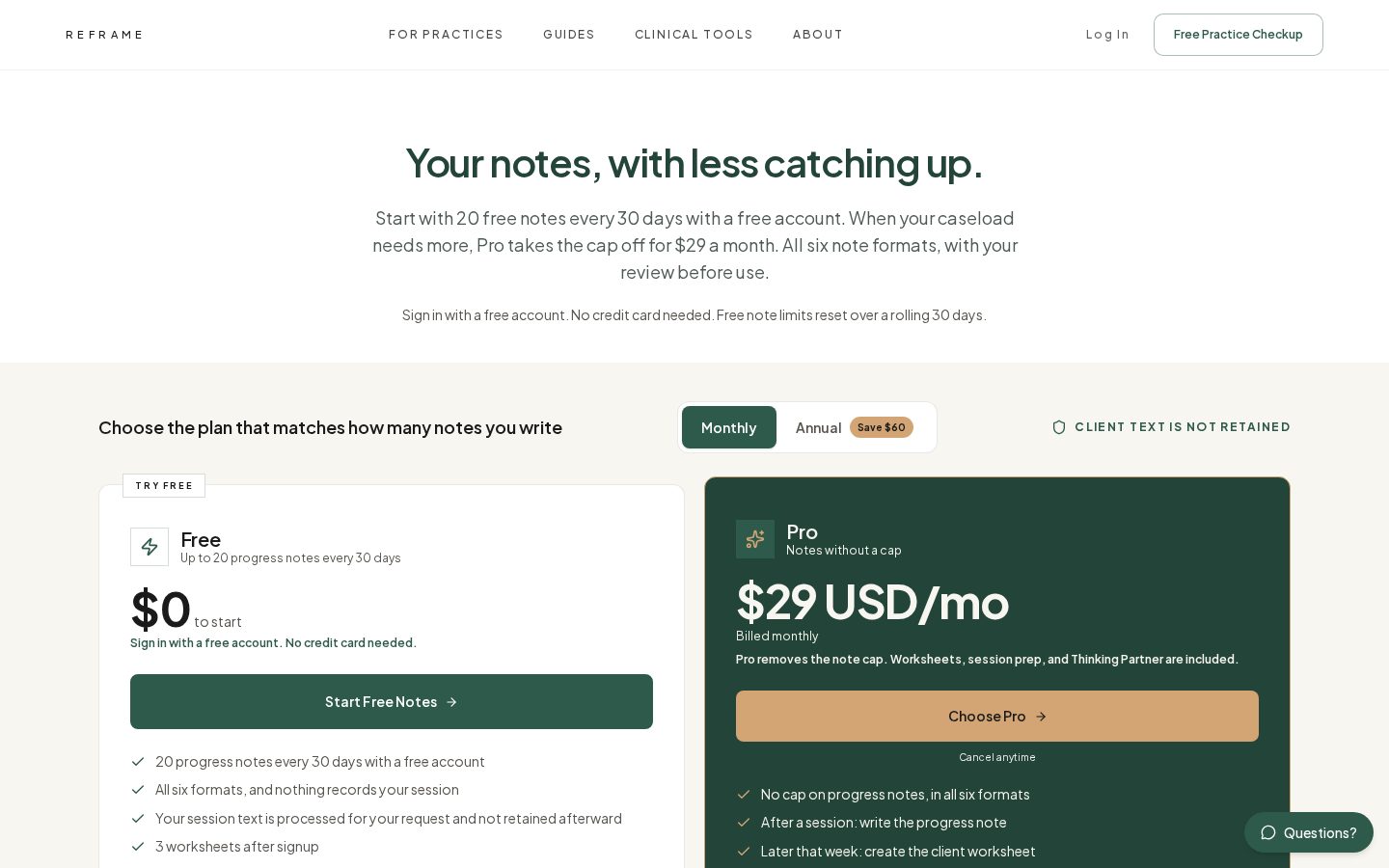 Reframe Practice Pricing