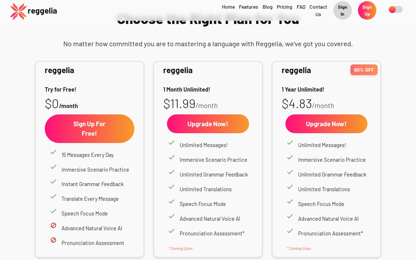 Reggelia Pricing