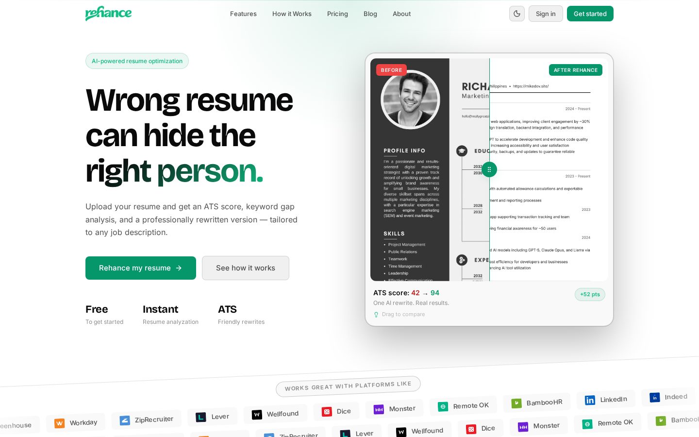Rehance Homepage