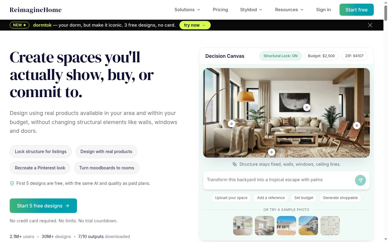 ReimagineHome homepage