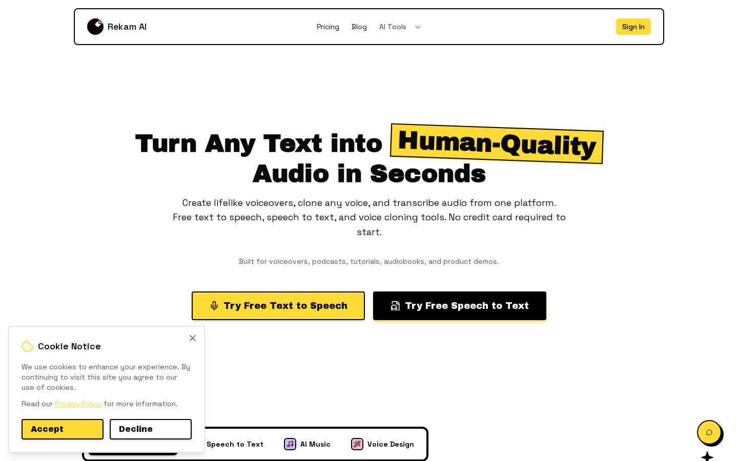 Rekam AI Homepage