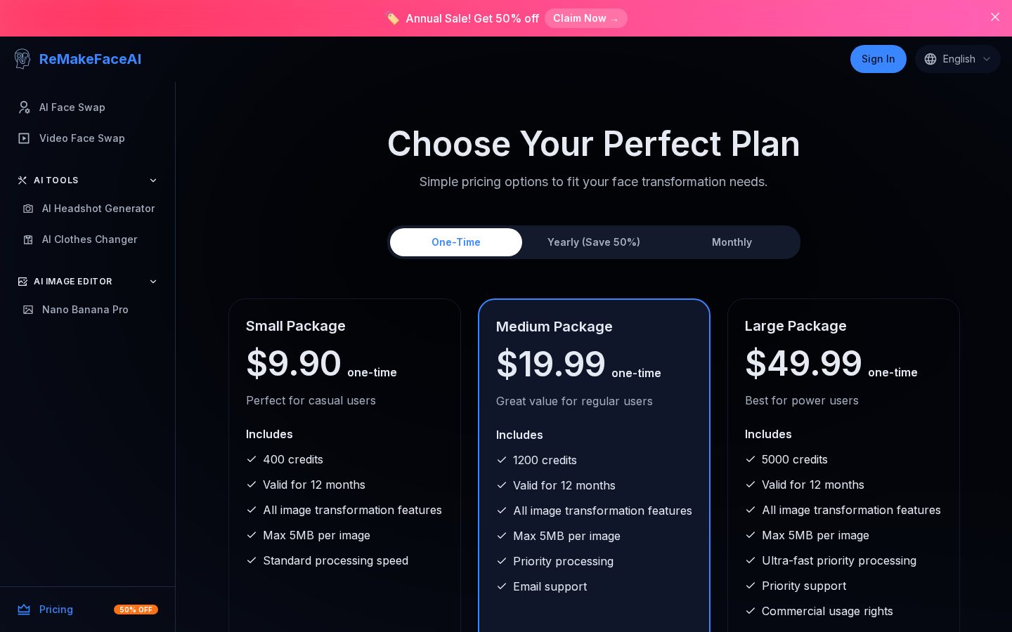 ReMakeFaceAI Pricing