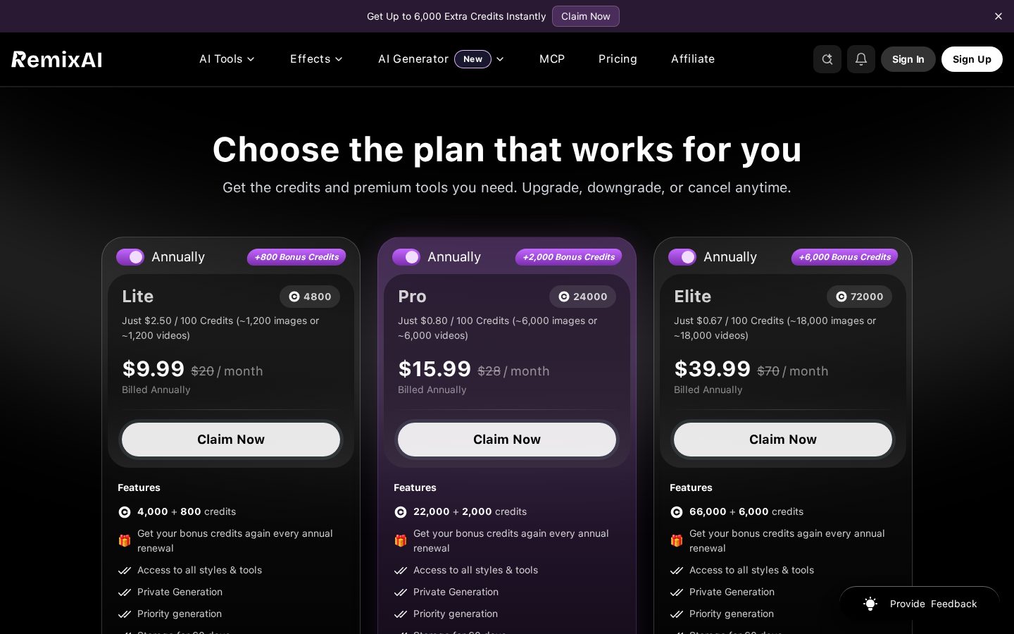 Remix AI Pricing
