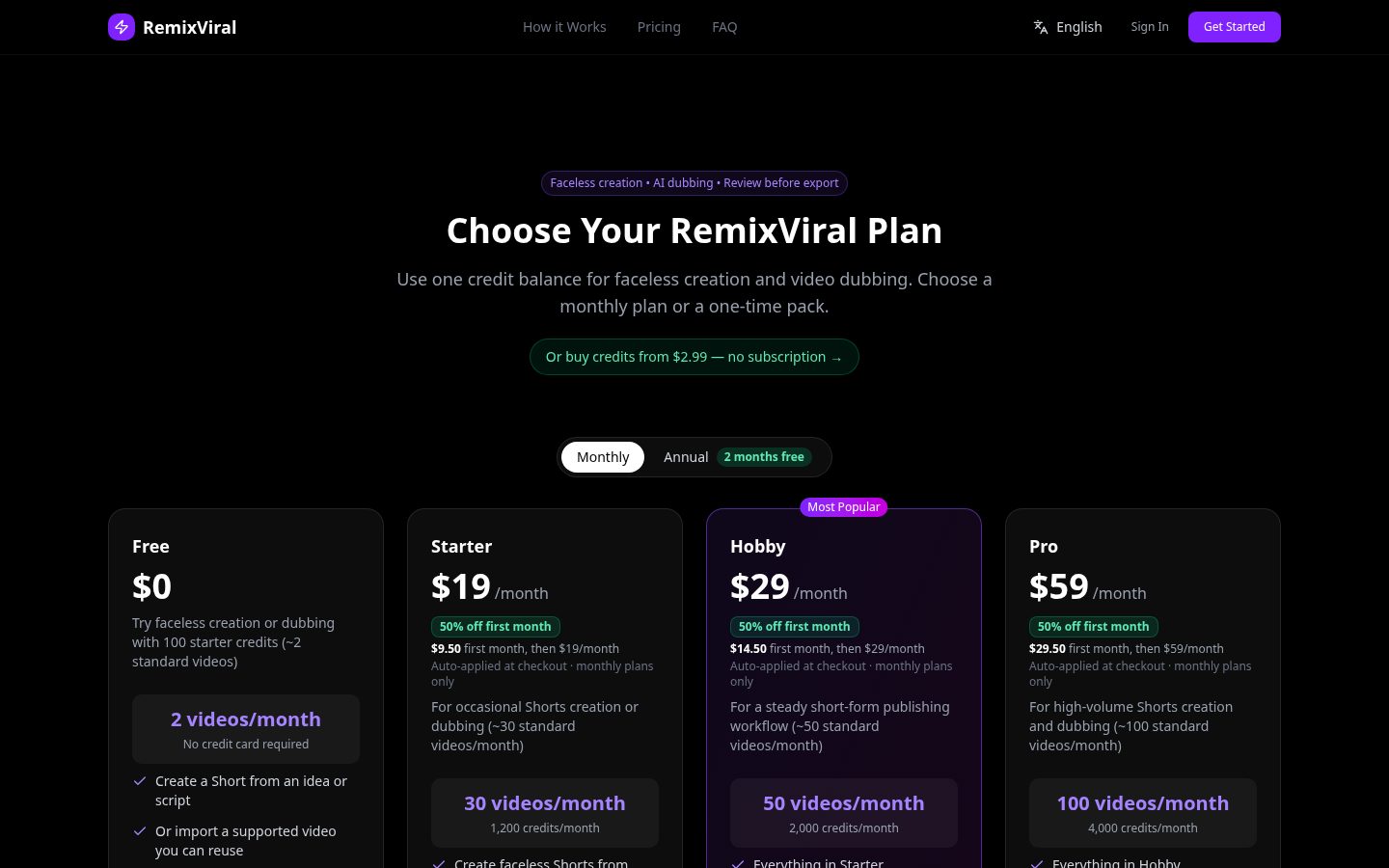 RemixViral Pricing