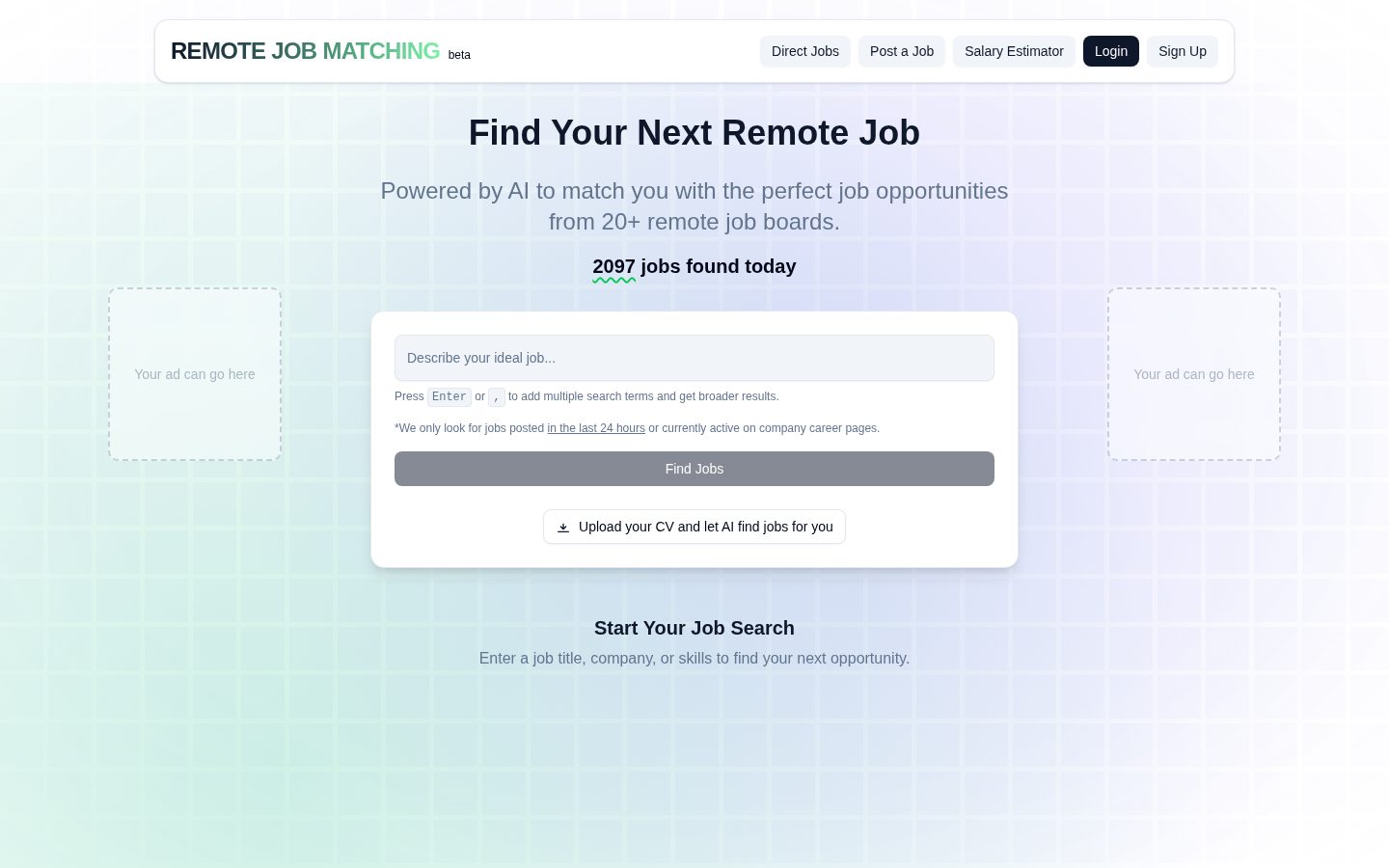 Remote Job Matching Homepage