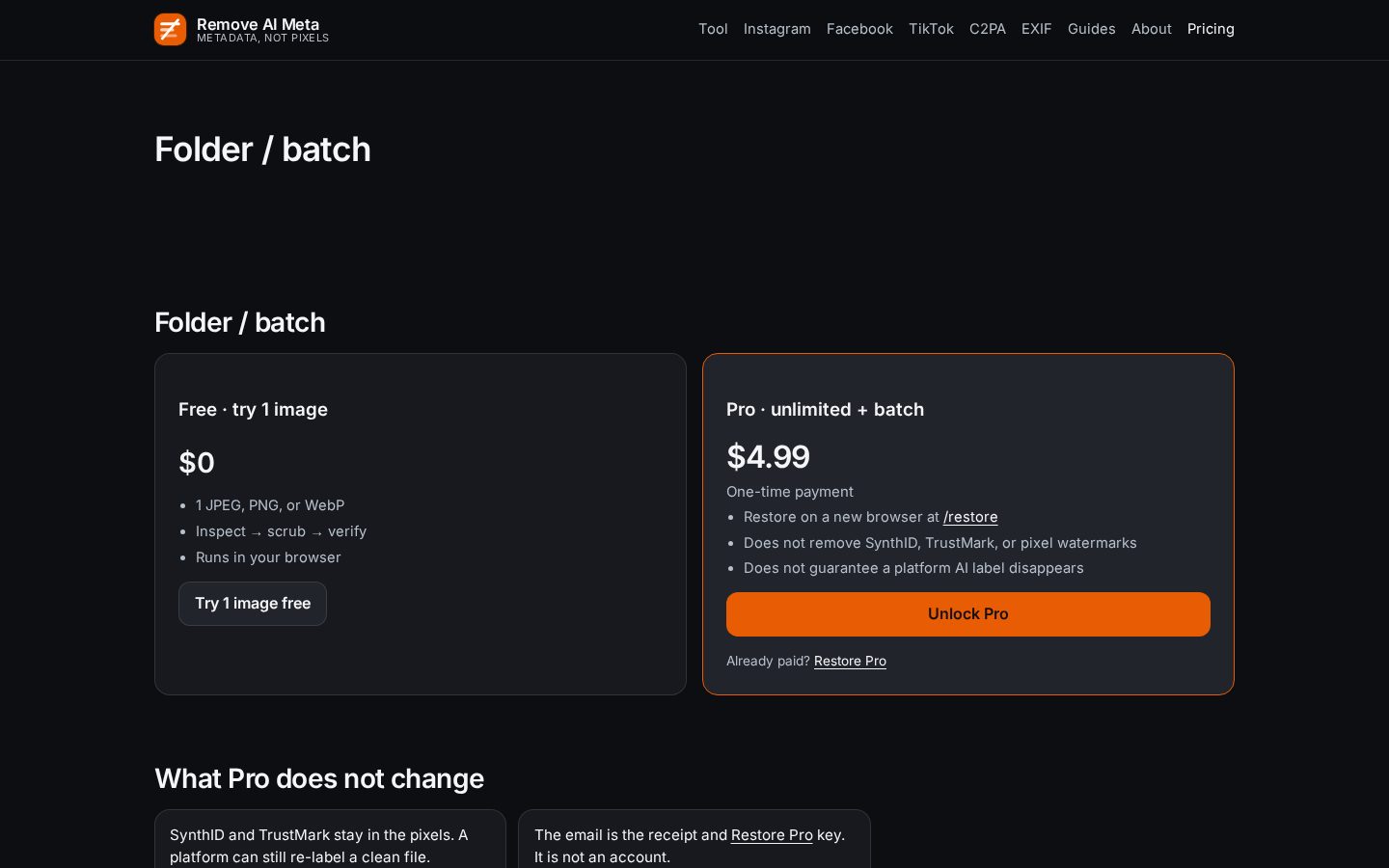 Remove AI Meta Pricing