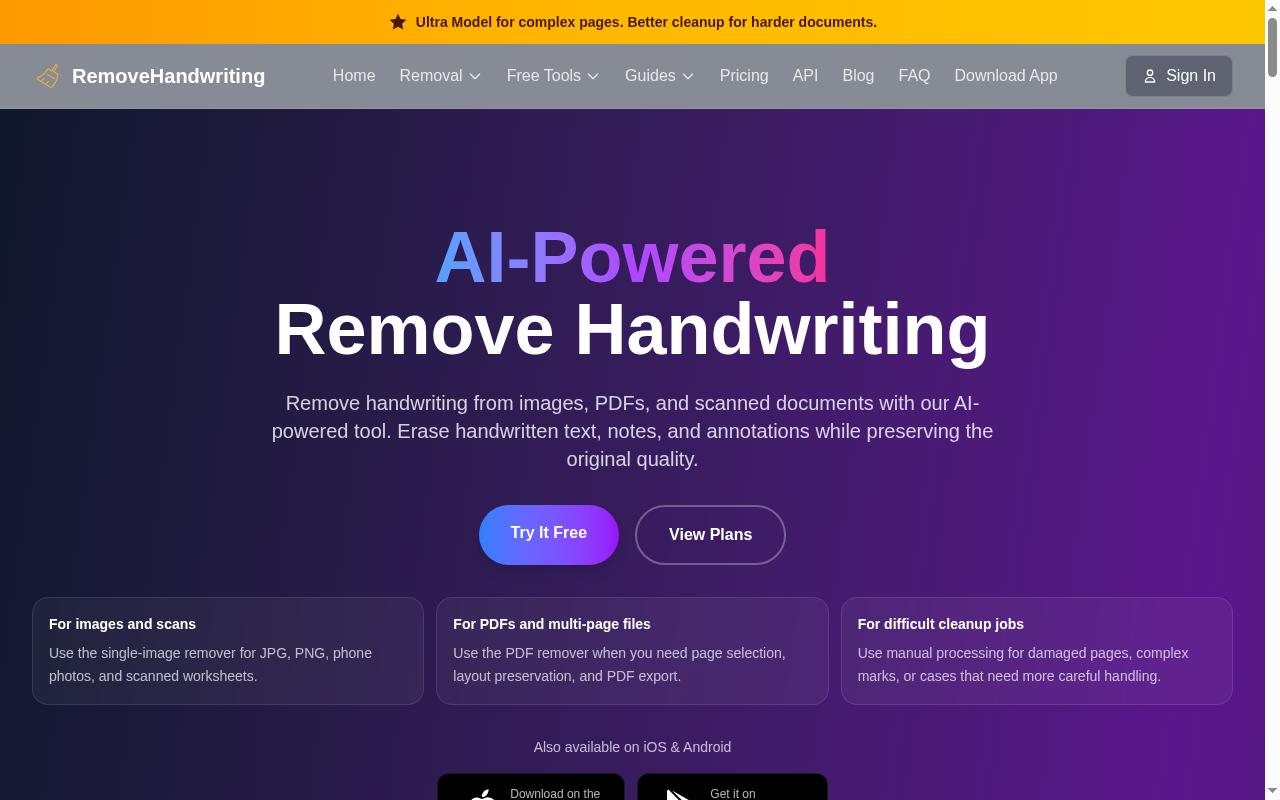 Remove Handwriting Homepage