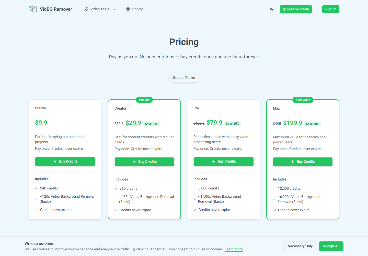 Remove Video Backgrounds in Minutes with AI pricing