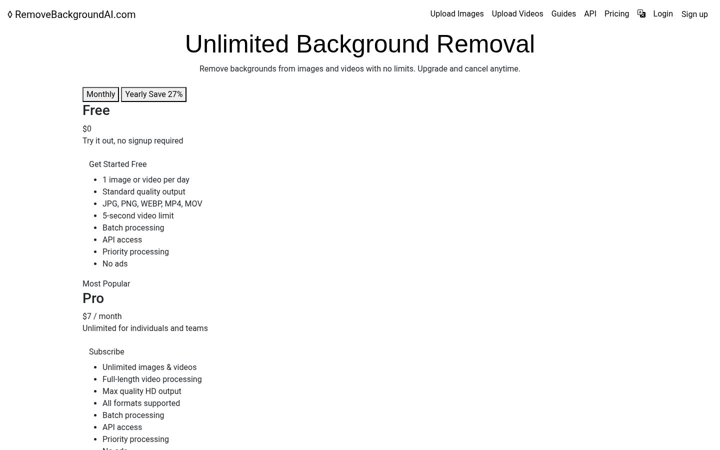 RemoveBackgroundAI Pricing