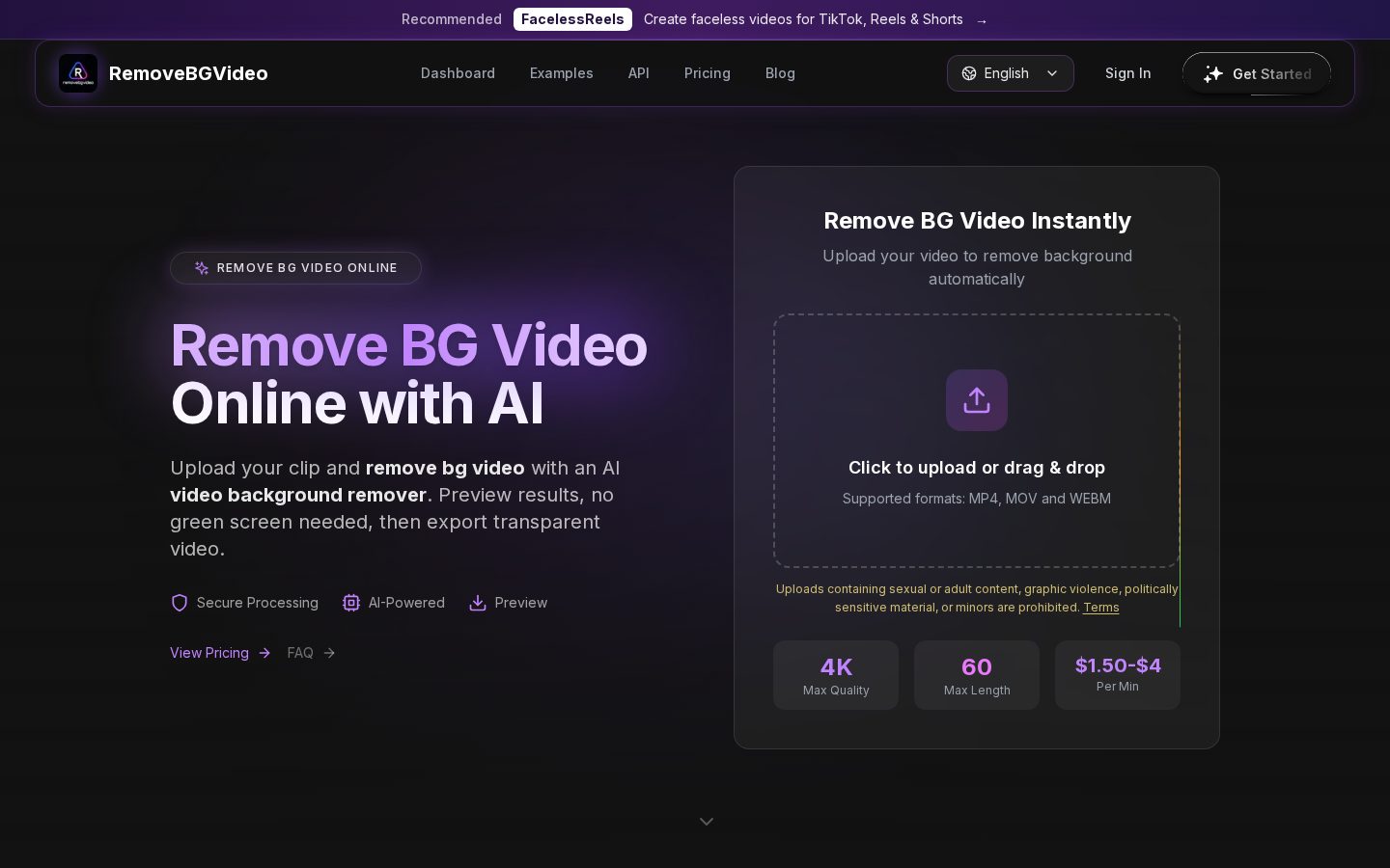 RemoveBGVideo Homepage