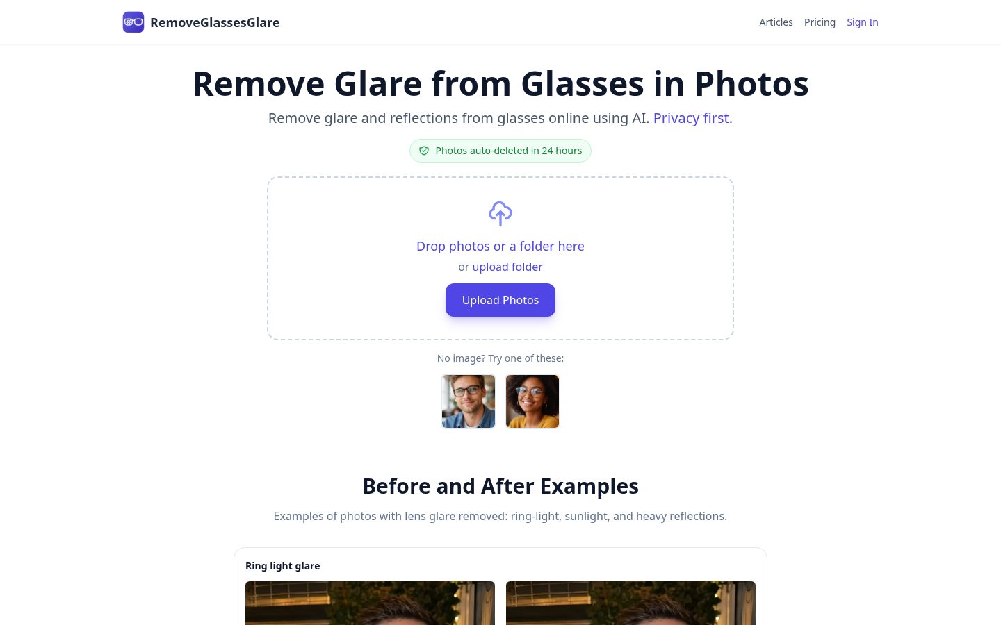 RemoveGlassesGlare Homepage