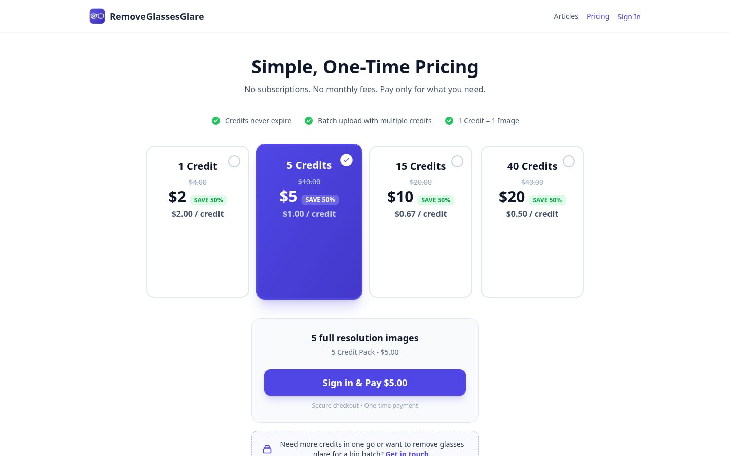 RemoveGlassesGlare Pricing