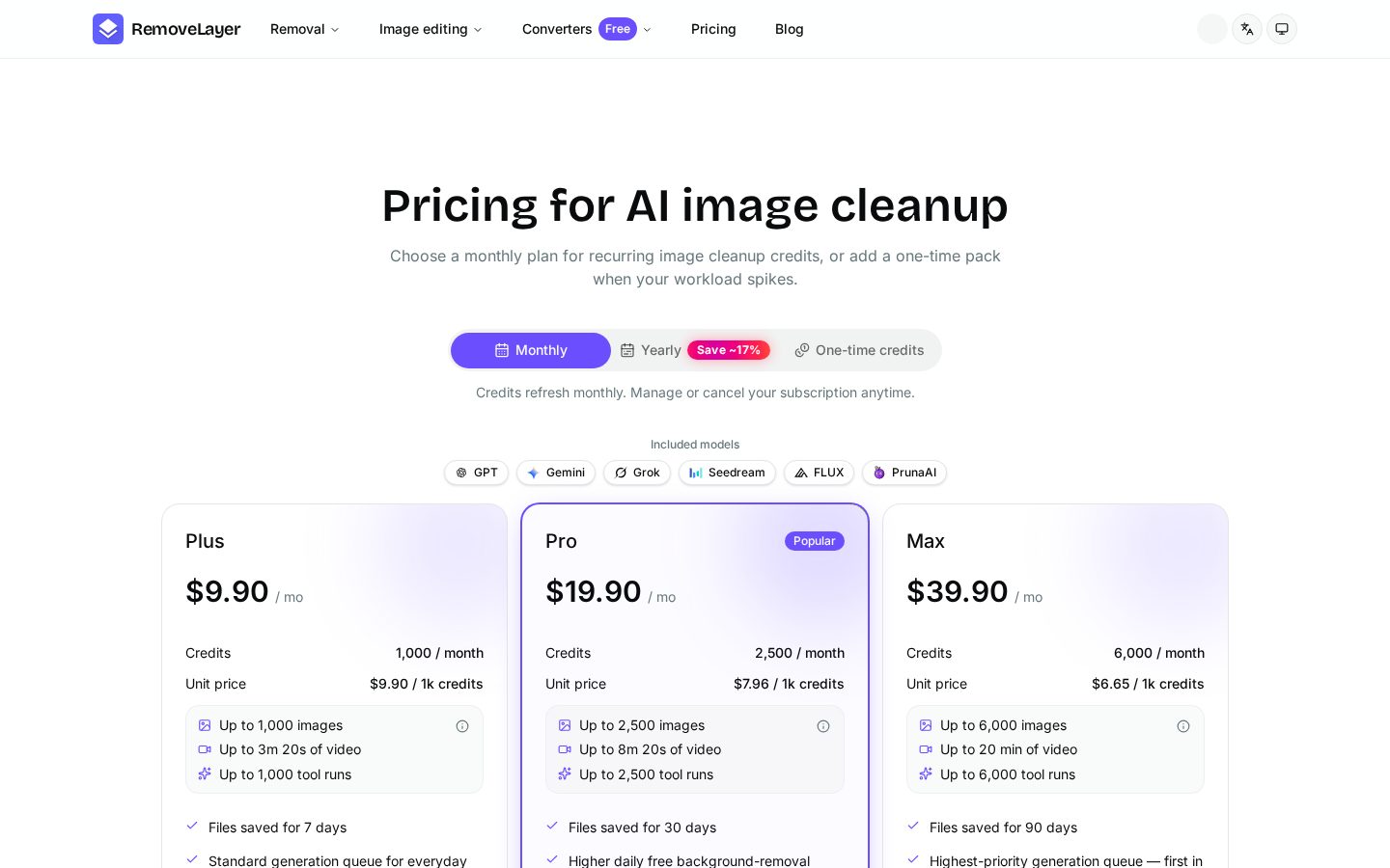 removelayer.com Pricing