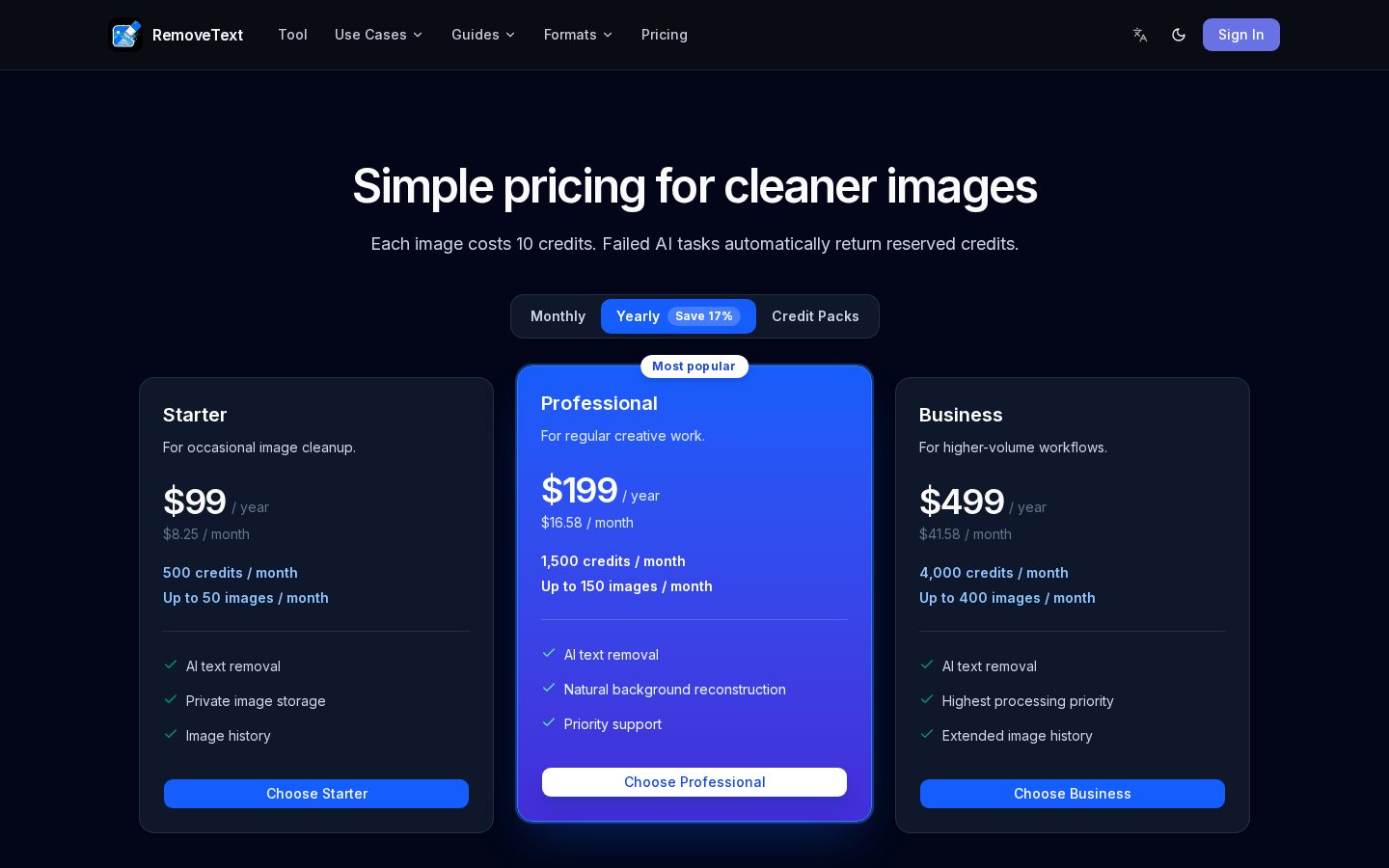 RemoveText Pricing