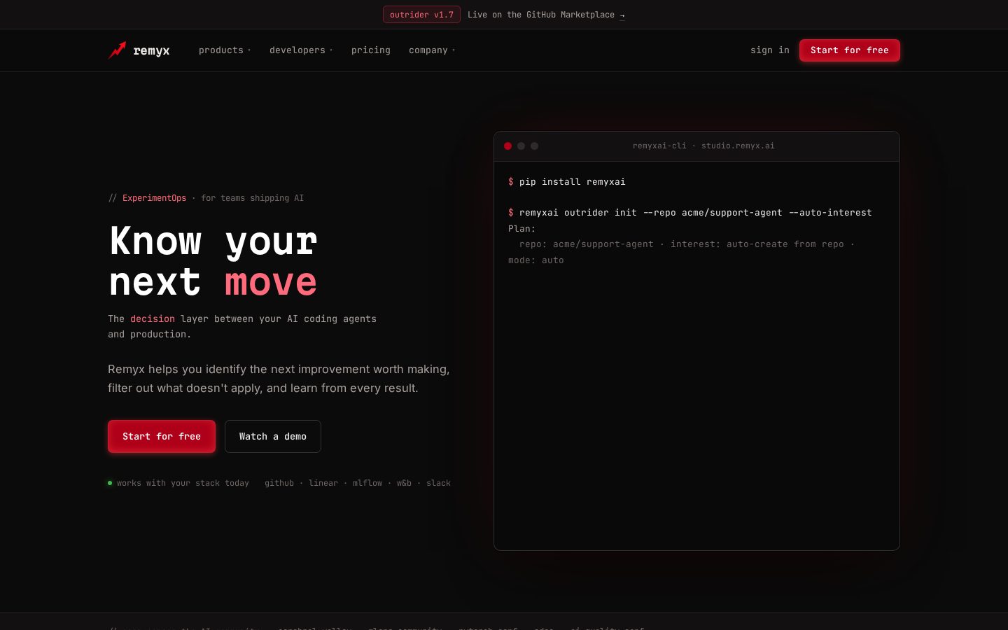 Remyx AI Homepage