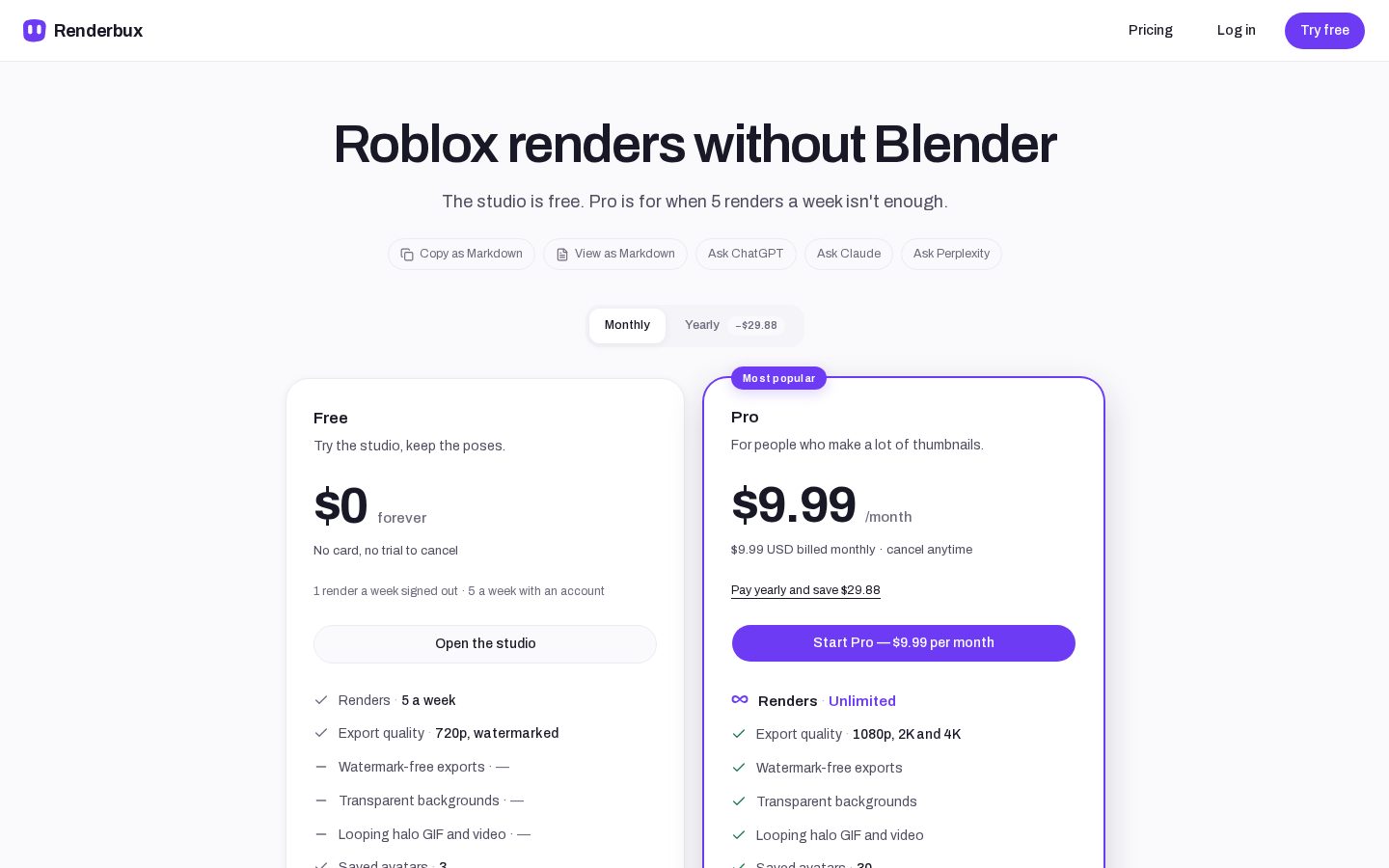 Renderbux Pricing