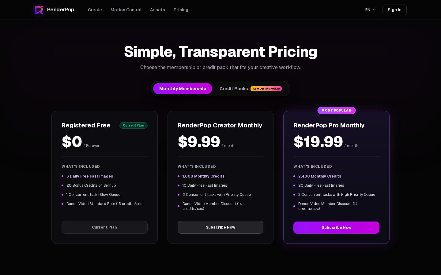 RenderPop Pricing